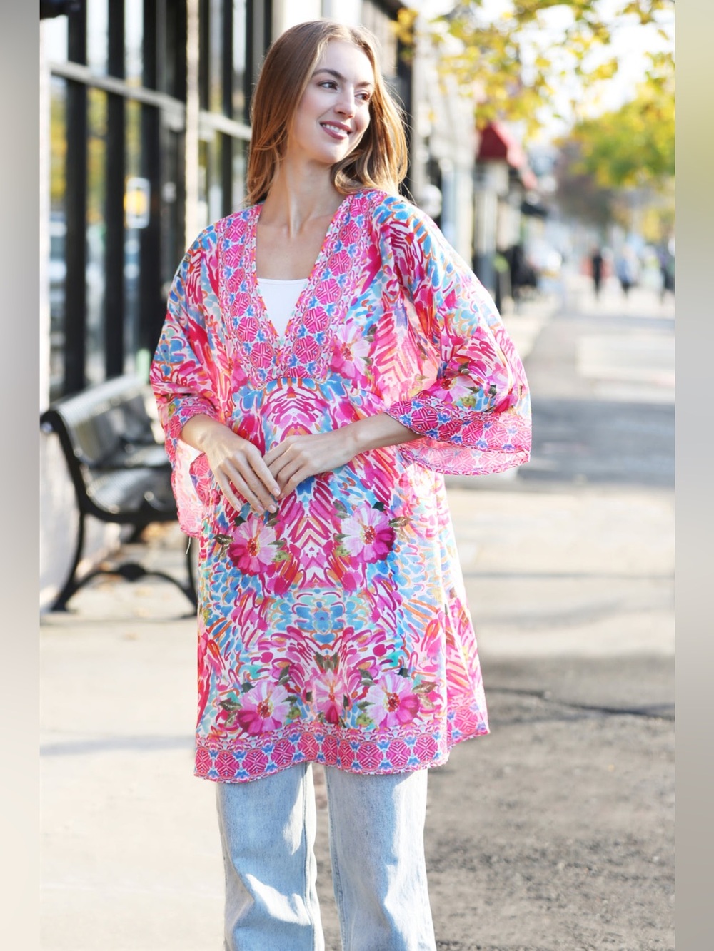 ๐ Comfy Luxe Colorful Cover Up Dress Boho Chic Hippie Bohemian Floral - Picture 12 of 13